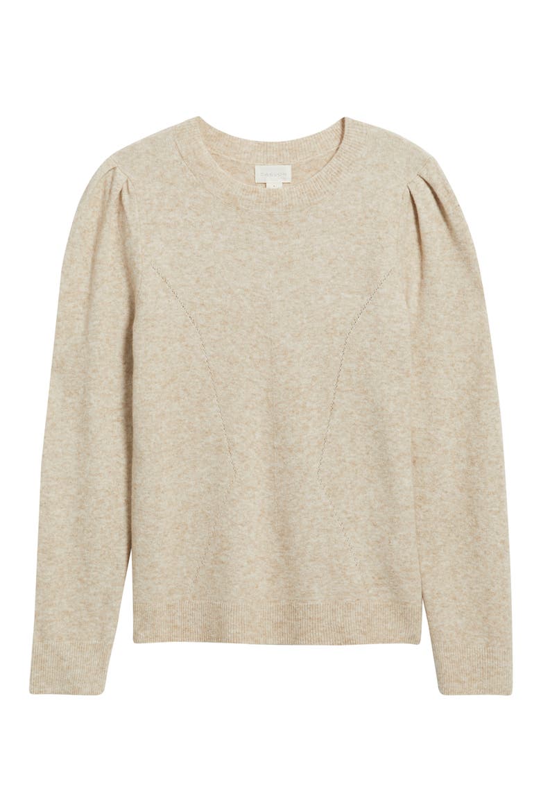 Pointelle Detail Crewneck Sweater, Alternate, color, TAN DOESKIN HEATHER