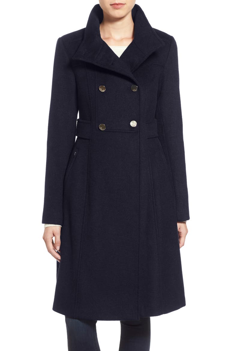 Wool Blend Long Military Coat, Main, color, NAVY