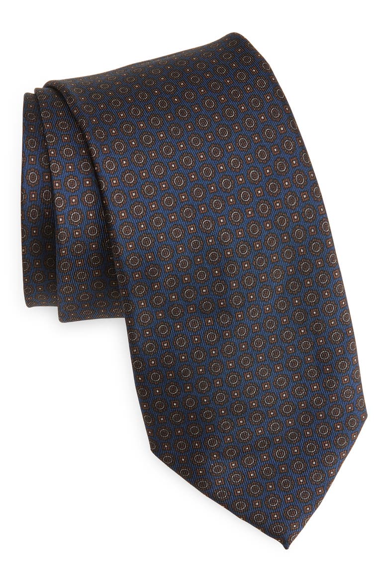 Medallion Silk Jacquard Tie, Main, color, NAVY