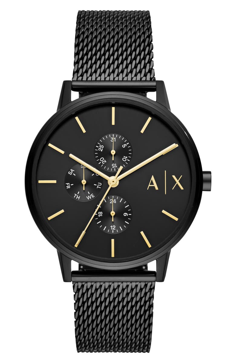 AX Armani Exchange Mesh Strap Watch, 42mm, Main, color, Black