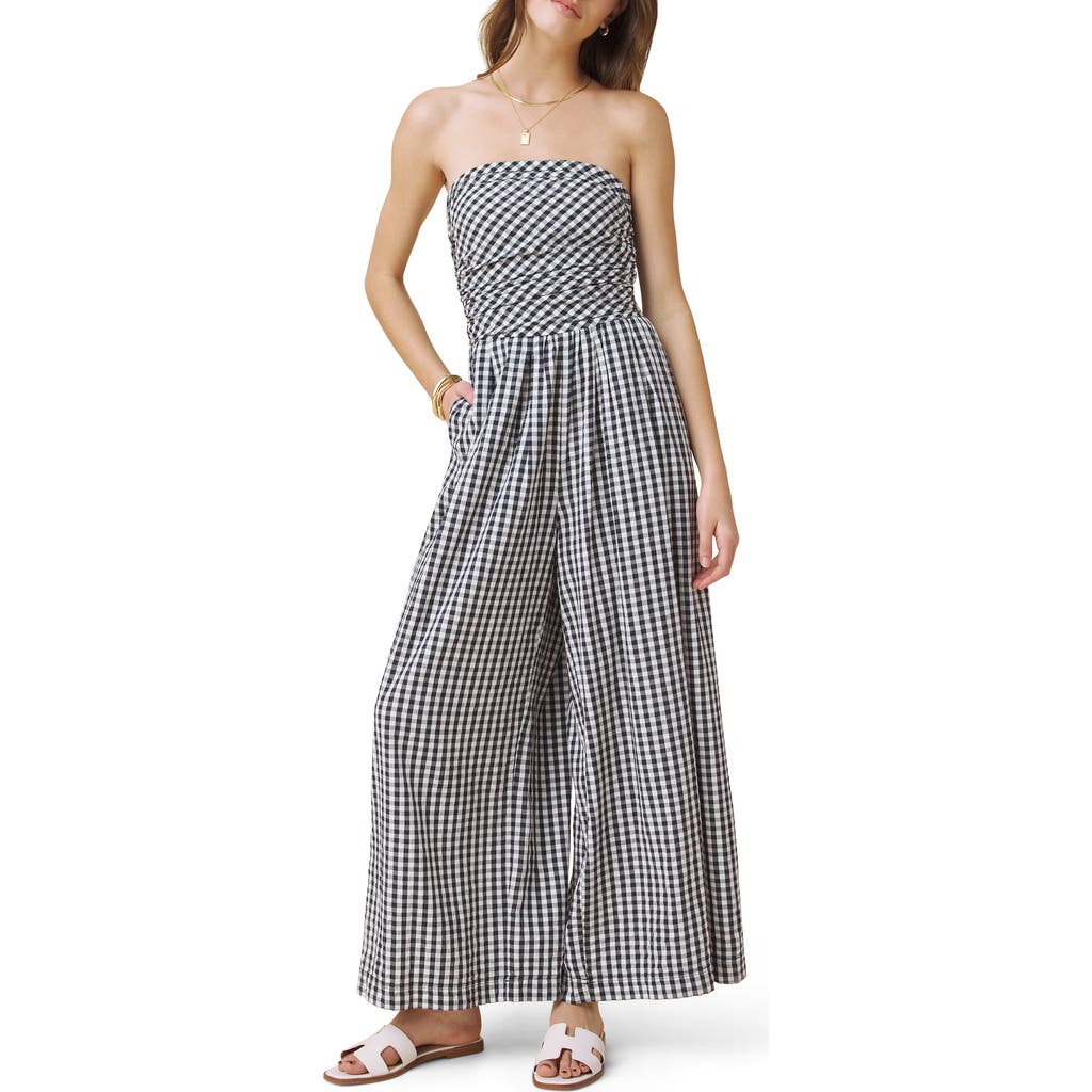 Splendid Gigi Gingham Strapless Jumpsuit in Navy Blue/white at Nordstrom, Size X-Large