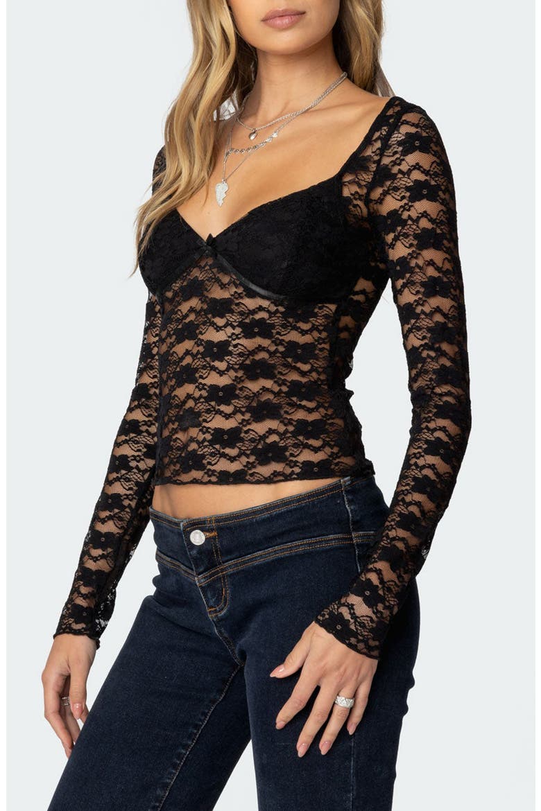 Mykonos Sheer Lace Crop Top, Alternate, color, BLACK