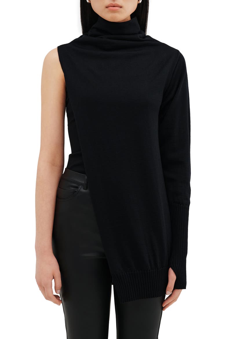 Berlin One Sleeve Turtleneck Top, Main, color, BLACK