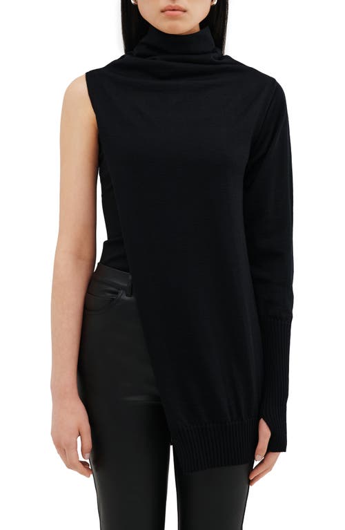 Two Lines By Marcella Berlin One Sleeve Turtleneck Top In Black