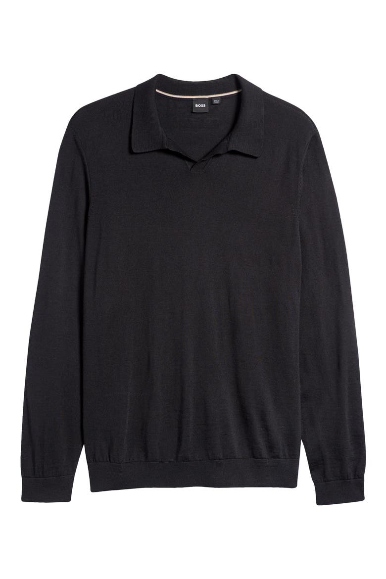 Enord Long Sleeve Wool Polo Sweater, Alternate, color, BLACK