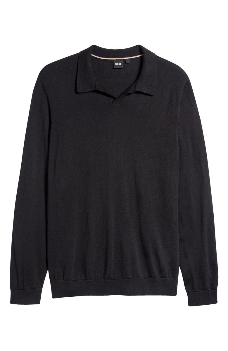 BOSS Enord Long Sleeve Wool Polo Sweater, Alternate, color, Black