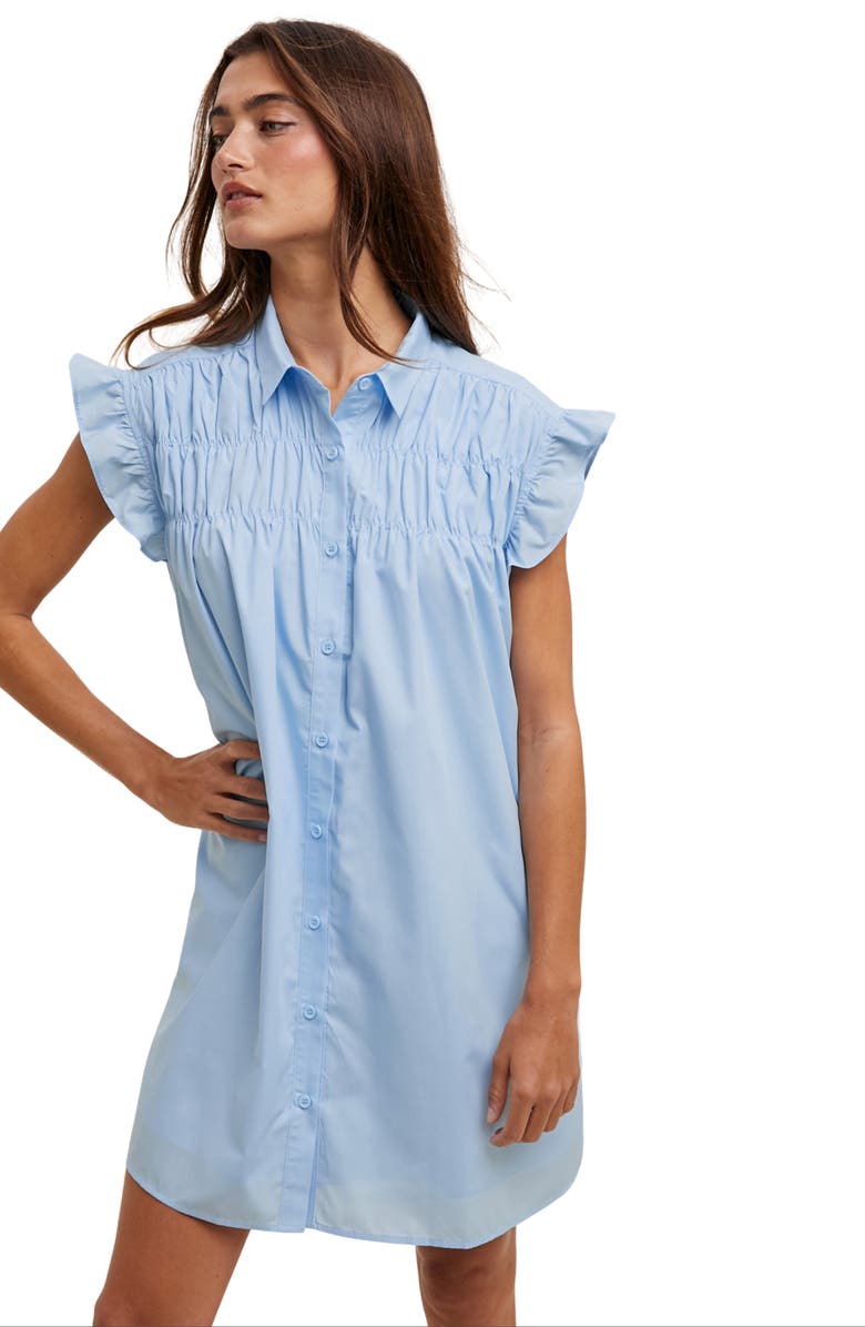 WISHLIST Flutter Sleeve Button-Up Shift Dress, Alternate, color, Sky