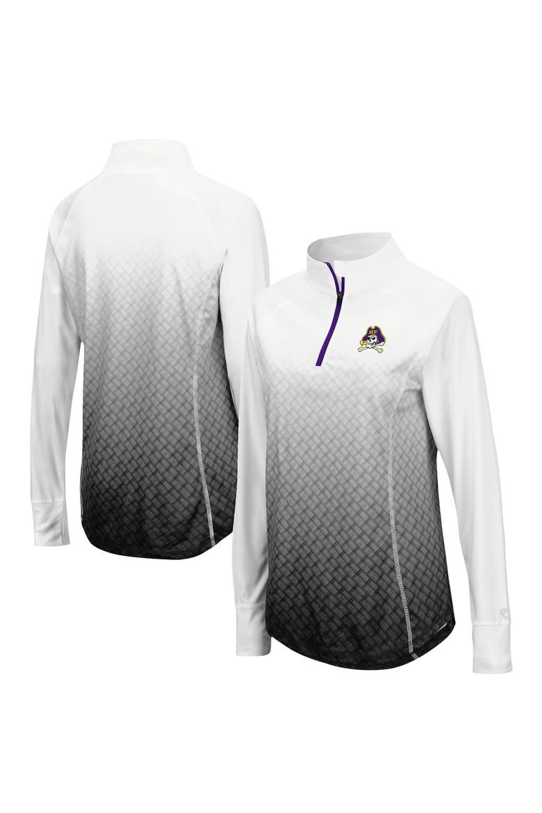 Women's Colosseum White/Black ECU Pirates Magic Ombre Lightweight Fitted Quarter-Zip Long Sleeve Top, Alternate, color, White