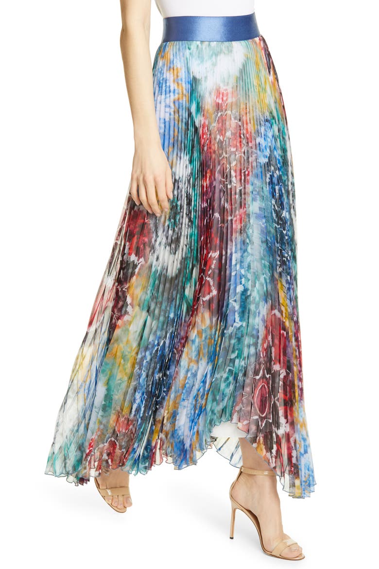 Shannon Pleated Maxi Skirt, Alternate, color, TIE DYE KALEIDOSCOPE