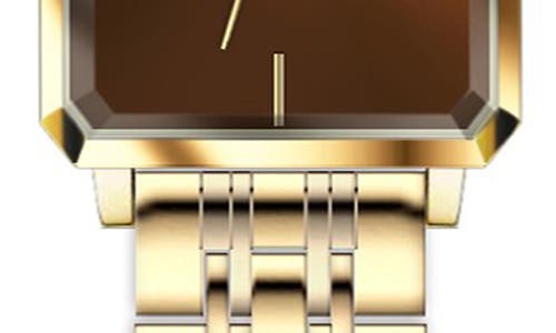 Alfred Sung Octavia Octagon Stainless Steel Bracelet Watch, 19.5mm X 24mm In Gold Bracelet Brown Dial