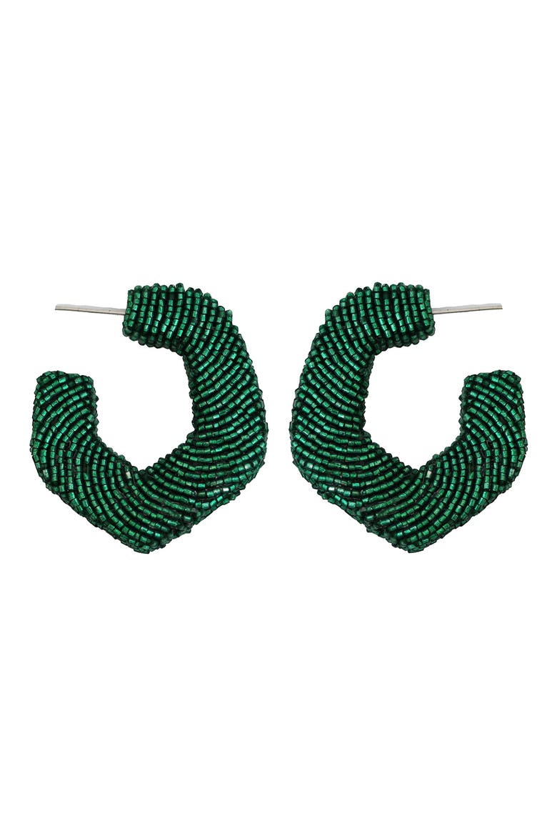Geometric Beaded Hoop Earrings, Main, color, GREEN
