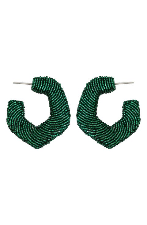 Geometric Beaded Hoop Earrings