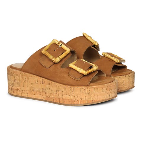 Corkie Wedge Cork Sandals With Double Suede Strap