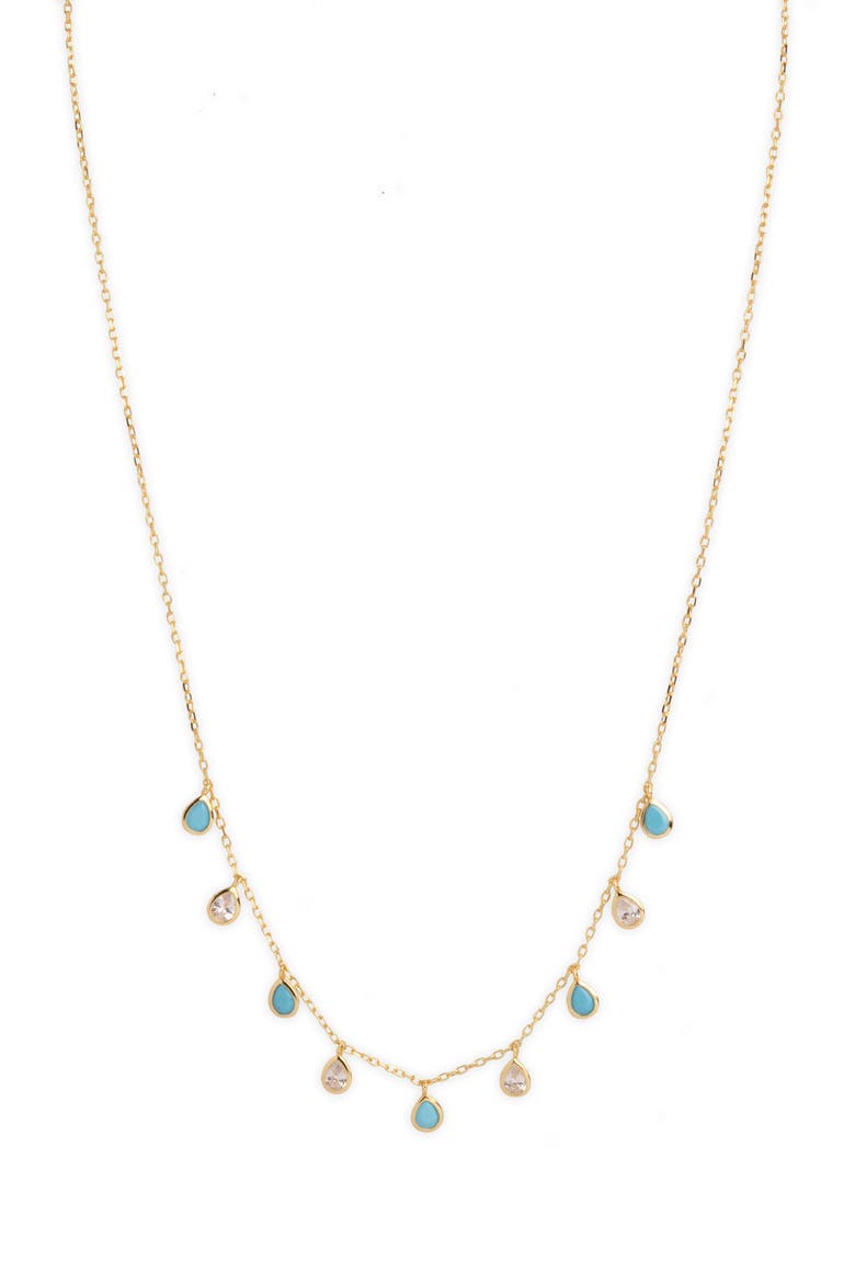 Shaky Cubic Zirconia & Turquoise Necklace, Main, color, GOLD