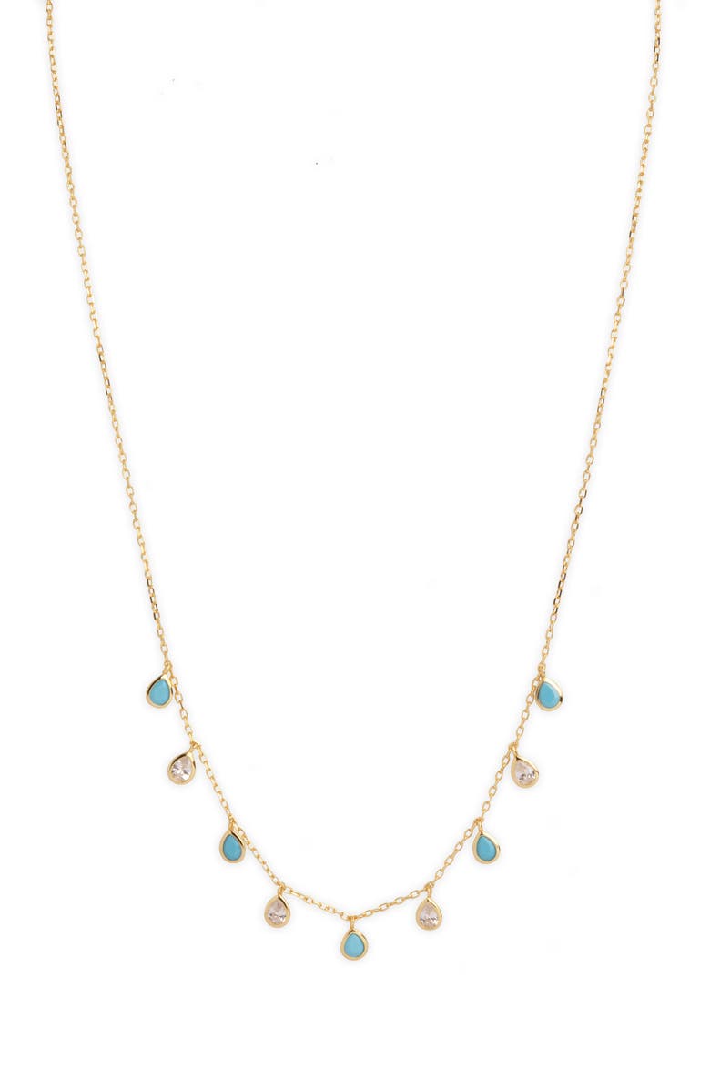 Argento Vivo Sterling Silver Shaky Cubic Zirconia & Turquoise Necklace, Main, color, Gold