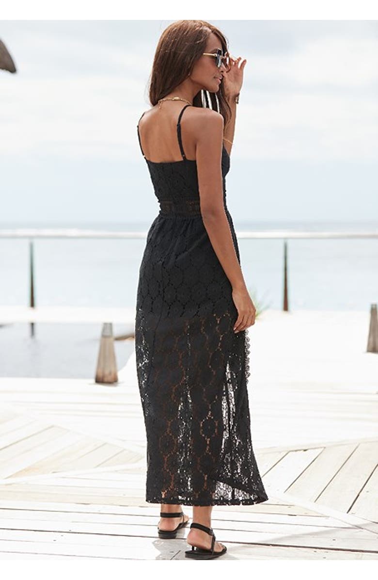 LASCANA Women's Lace Maxi Overlay Romper, Alternate, color, Black
