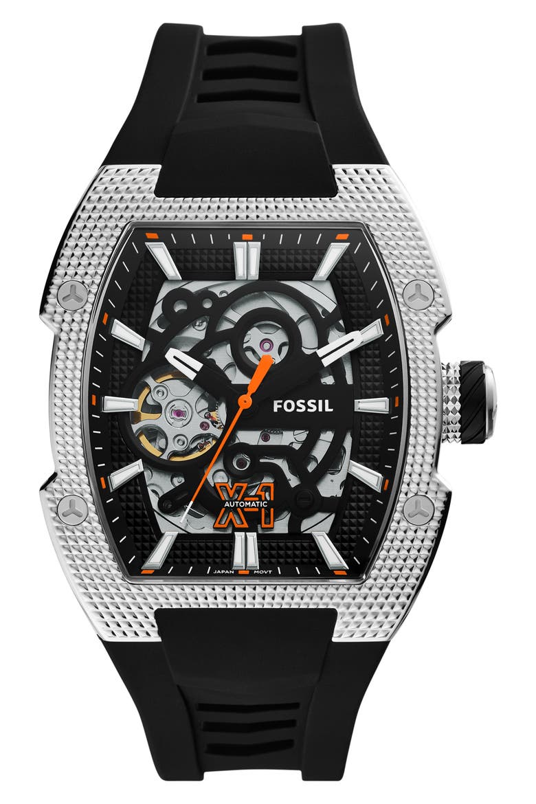Machine X-1 Automatic Silicone Strap Watch, Main, color, BLACK/ SILVER
