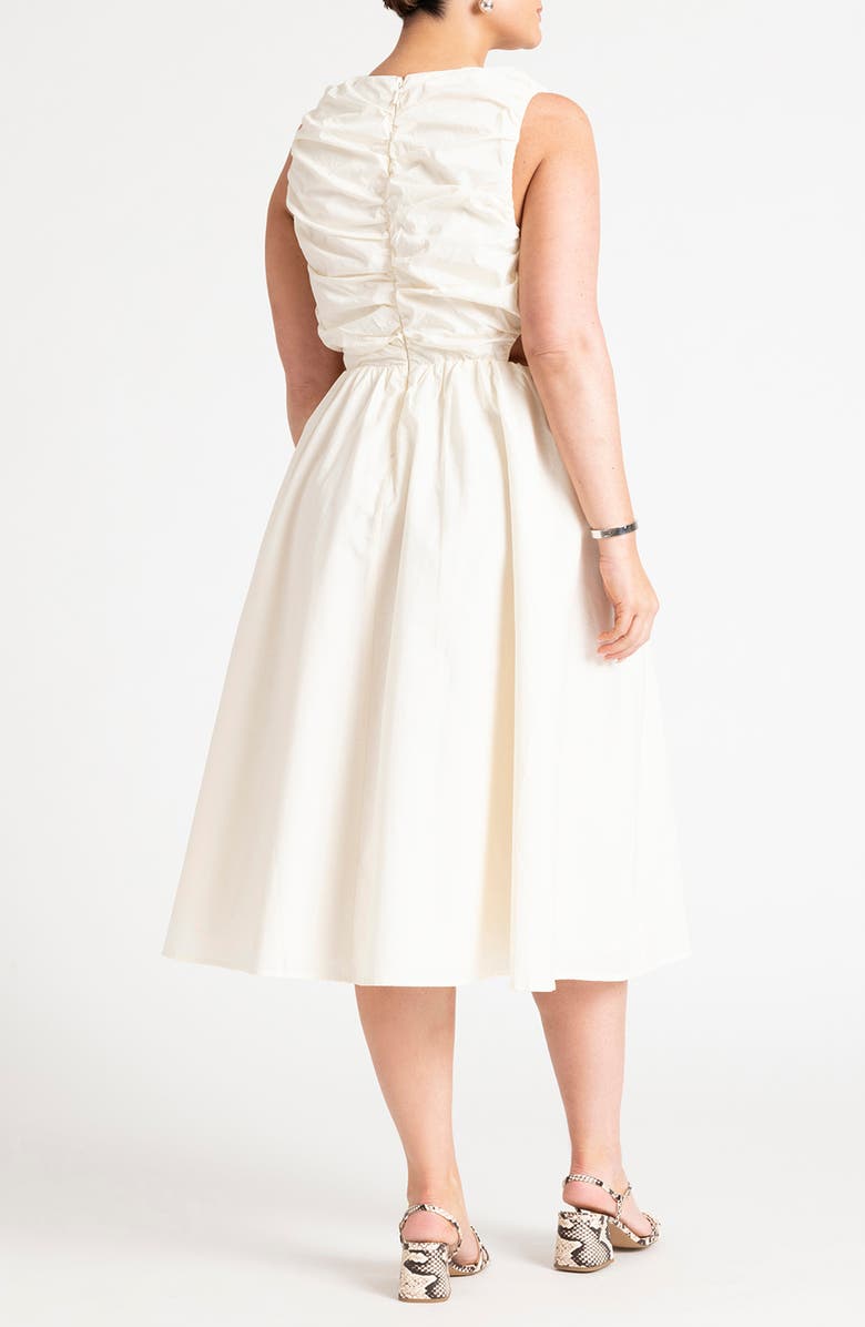 ELOQUII Shirred Bodice Cutout Sleeveless Midi Dress, Alternate, color,