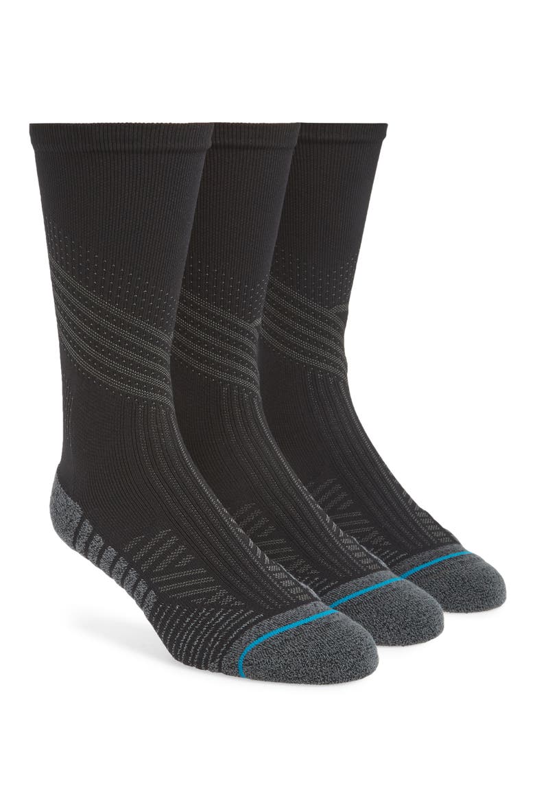 Assorted 3-Pack Athletic Crew Socks, Main, color, BLACK