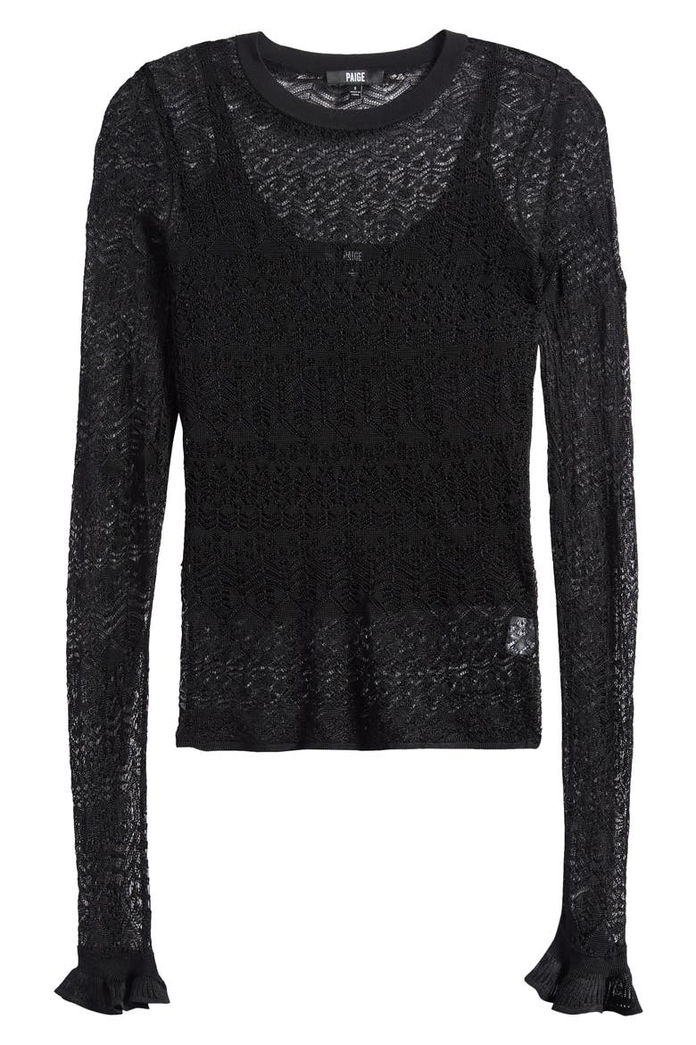 Ciera Lace Trim Top, Alternate, color, BLACK