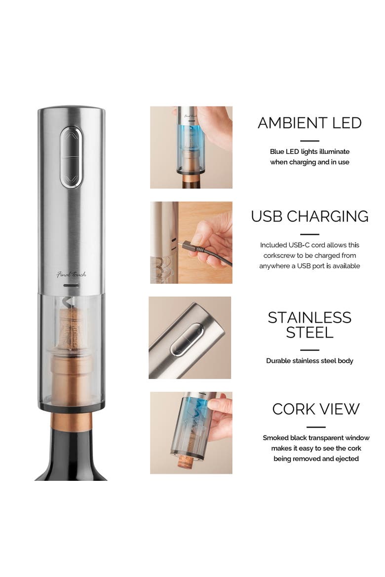 Lithium-Ion Electric Corkscrew, Alternate, color, Silver