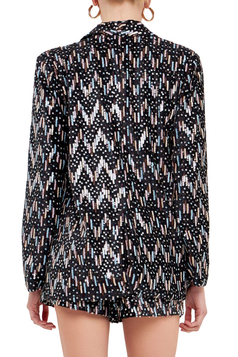 Sequin Single Breasted Blazer, Alternate, color, BLACK MULTI