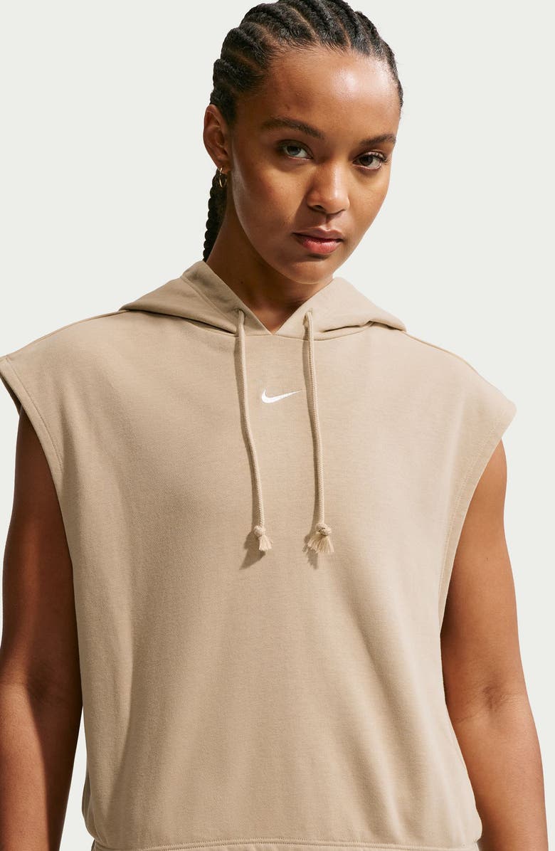 Nike Phoenix Cap Sleeve Cotton Blend Hoodie, Alternate, color, Linen/ Sail