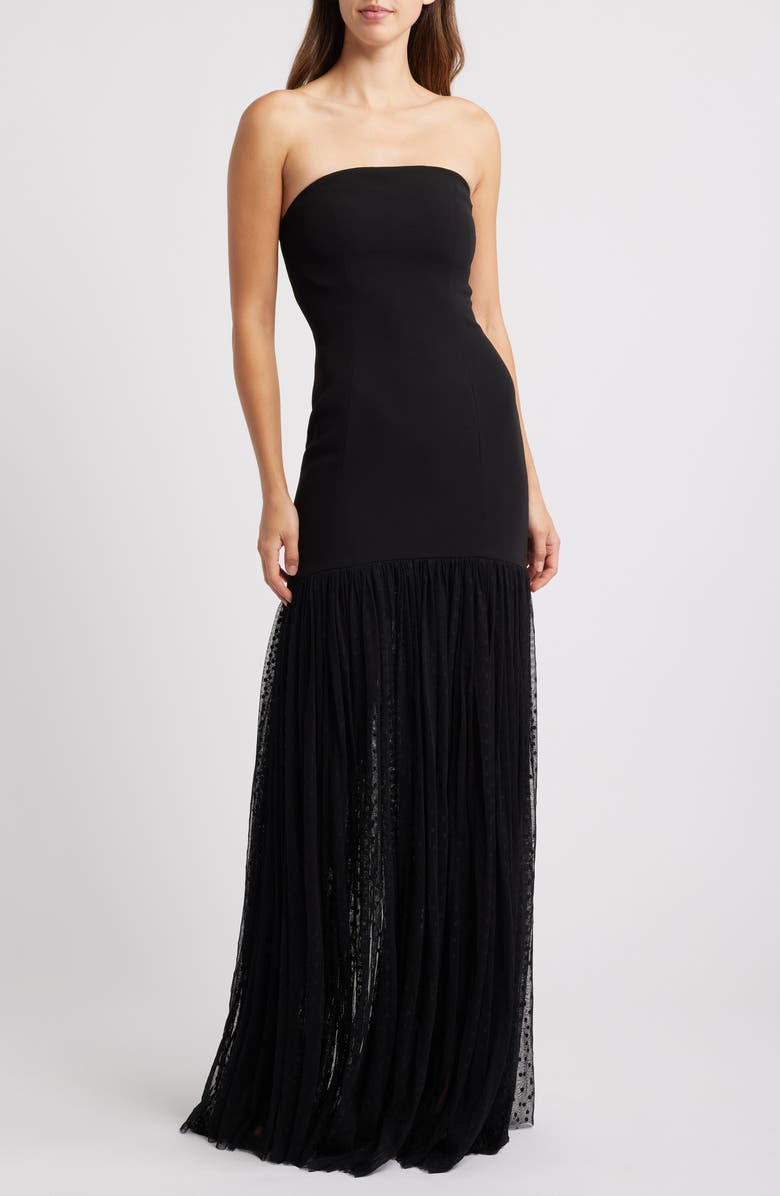 Sonya Moda Nayla Mixed Media Strapless Gown, Main, color, Midnight