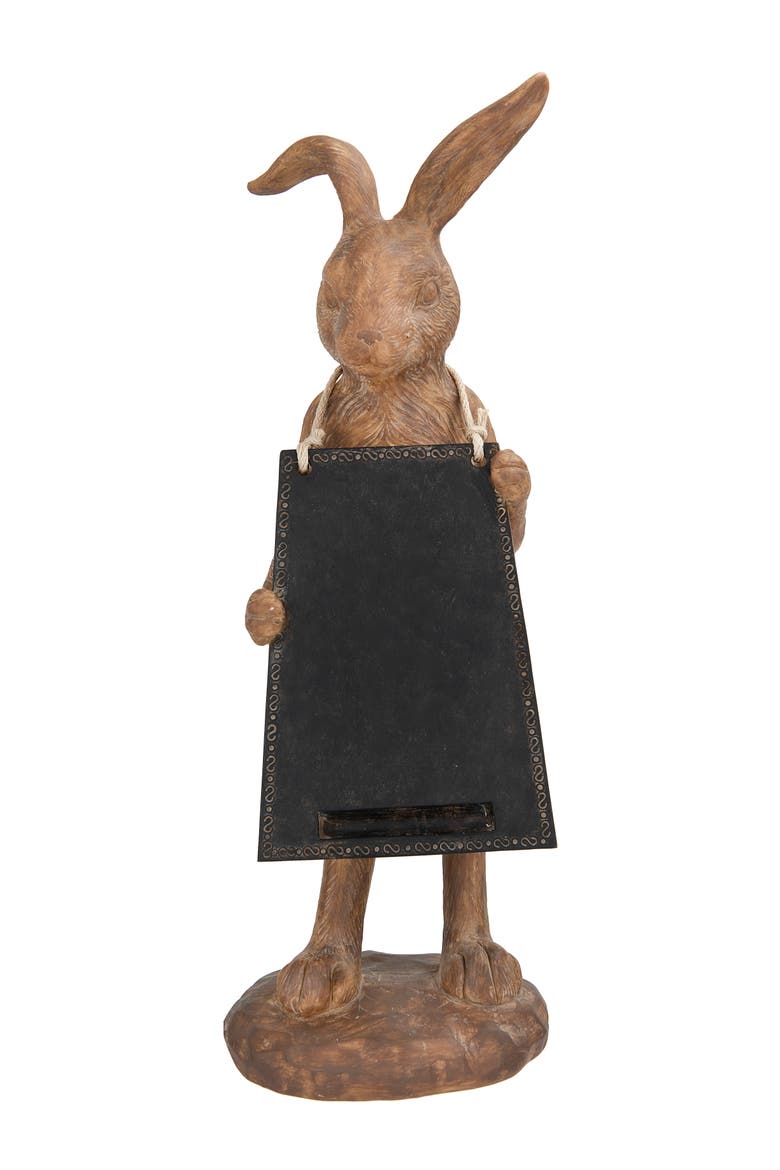 Rabbit Figurine Holding Working Chalkboard, Main, color, Brown