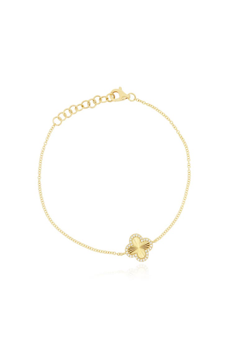 Fluted Gold Diamond Halo Clover Bracelet, Main, color, Yellow Gold