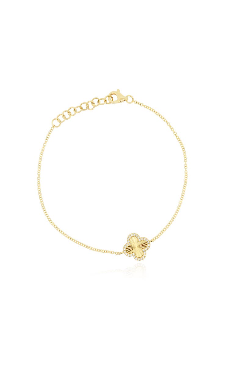 The Lovery Fine Jewelry Fluted Gold Diamond Halo Clover Bracelet, Main, color, Yellow Gold
