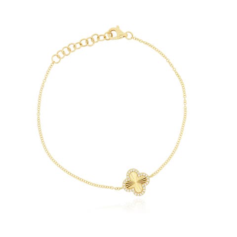 Fluted Gold Diamond Halo Clover Bracelet