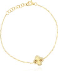 The Lovery Fine Jewelry Fluted Gold Diamond Halo Clover Bracelet