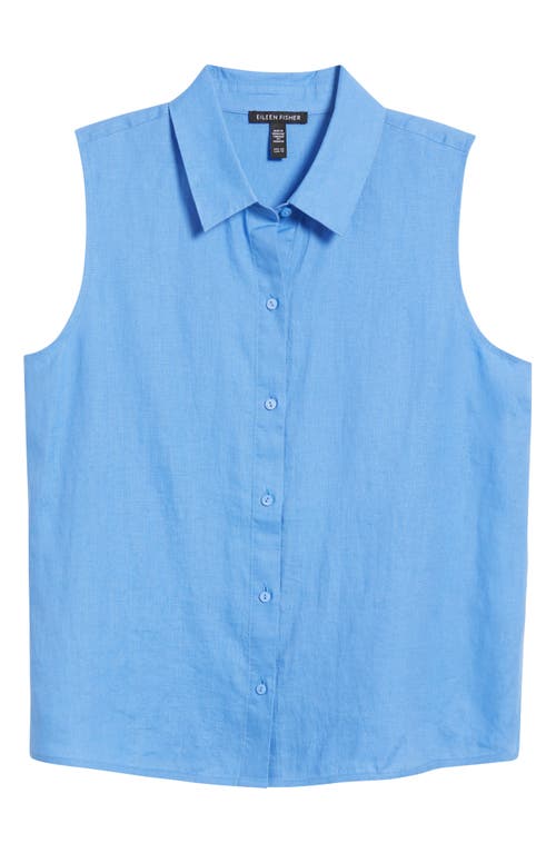 Eileen Fisher Classic Sleeveless Organic Linen Button-up Shirt In Ultma