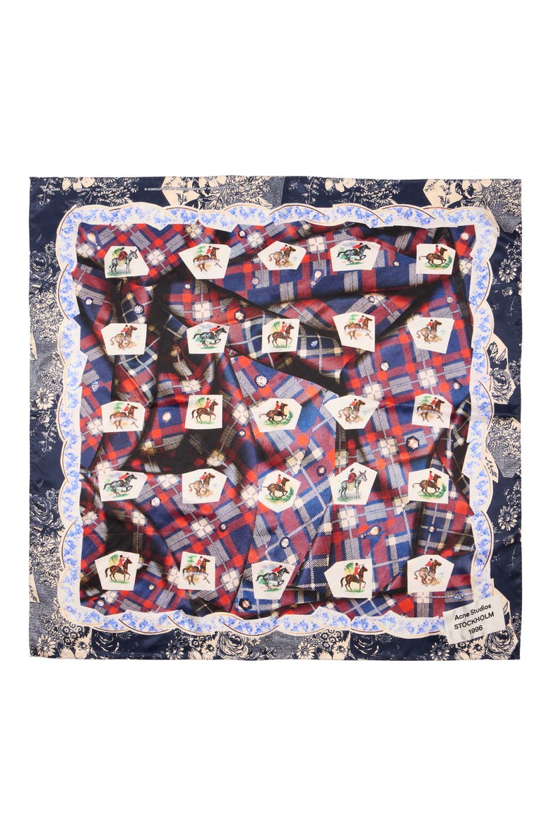 Volta Ceramics Print Square Organic Silk Scarf, Main, color, BLUE/ RED
