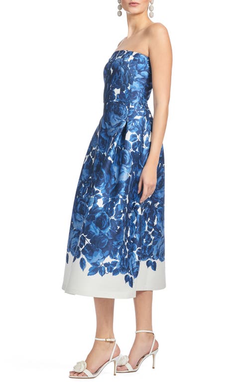 Sachin & Babi Shay Floral Strapless Stretch Mikado Cocktail Midi Dress In Nocturne Roses