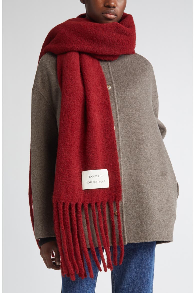 Santo Large Baby Alpaca Blend Fringe Scarf, Main, color, BURGUNDY