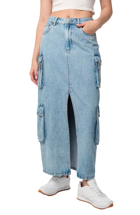 Denim Cargo Maxi Skirt (All Heart)