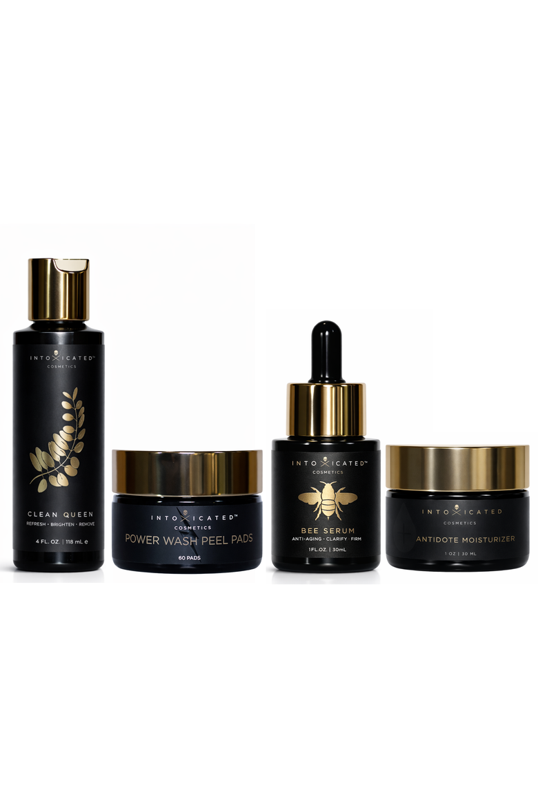 Complete Bee Set (Bee Serum, Antidote Moisturizer, Clean Queen, Power Wash Peel Pads) | Anti-Aging Skincare Serum with Purified Bee Venom, Fine  Line Smoothing Daily Moisturizer, & Glyolic Exfoliation Bundle, Main, color, None