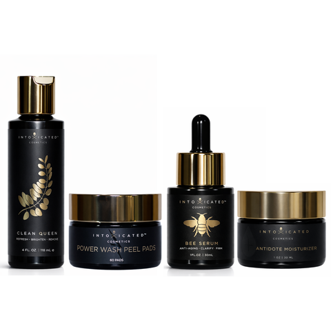 Complete Bee Set (Bee Serum, Antidote Moisturizer, Clean Queen, Power Wash Peel Pads) | Anti-Aging Skincare Serum with Purified Bee Venom, Fine  Line Smoothing Daily Moisturizer, & Glyolic Exfoliation Bundle
