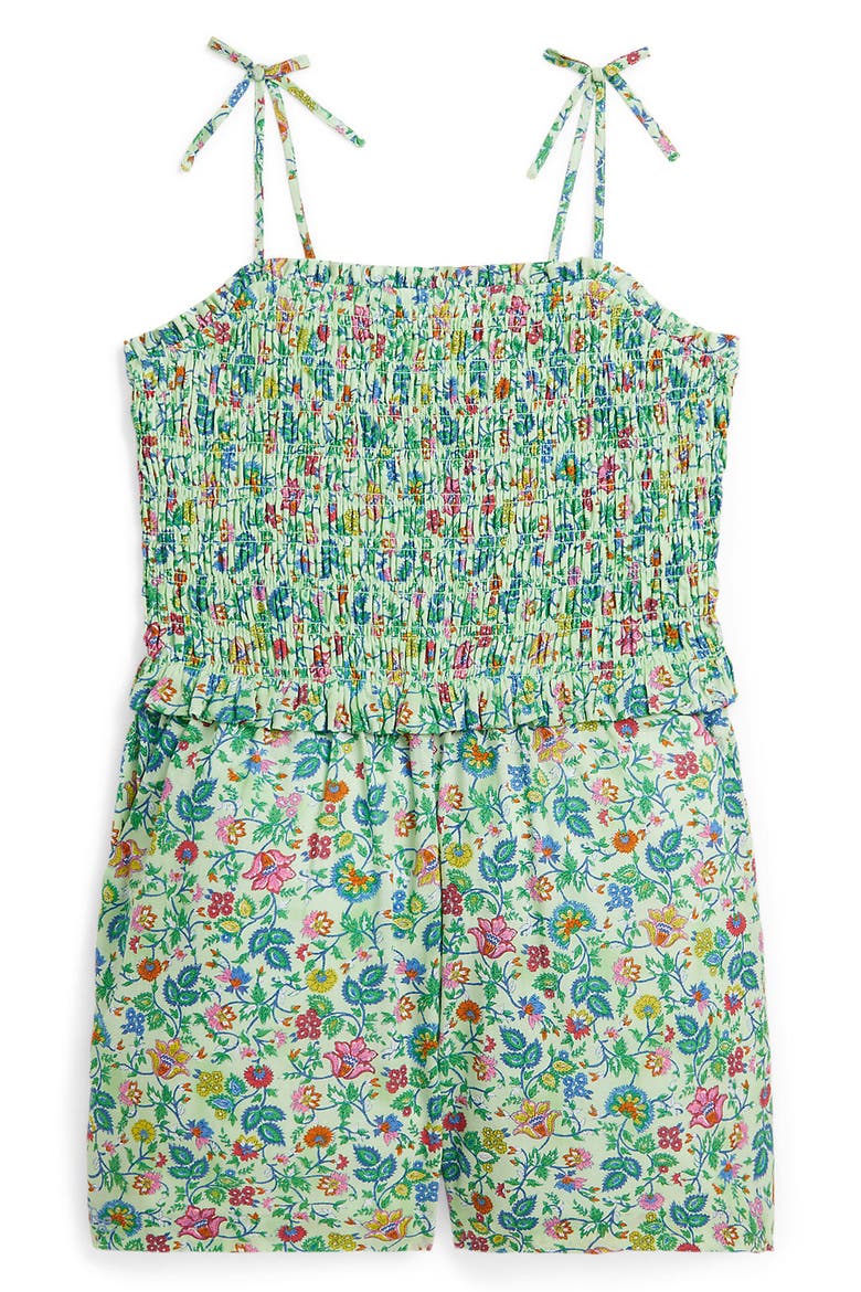 Kids' Floral Smocked Romper, Main, color, BOTANICAL WOODBLOCK