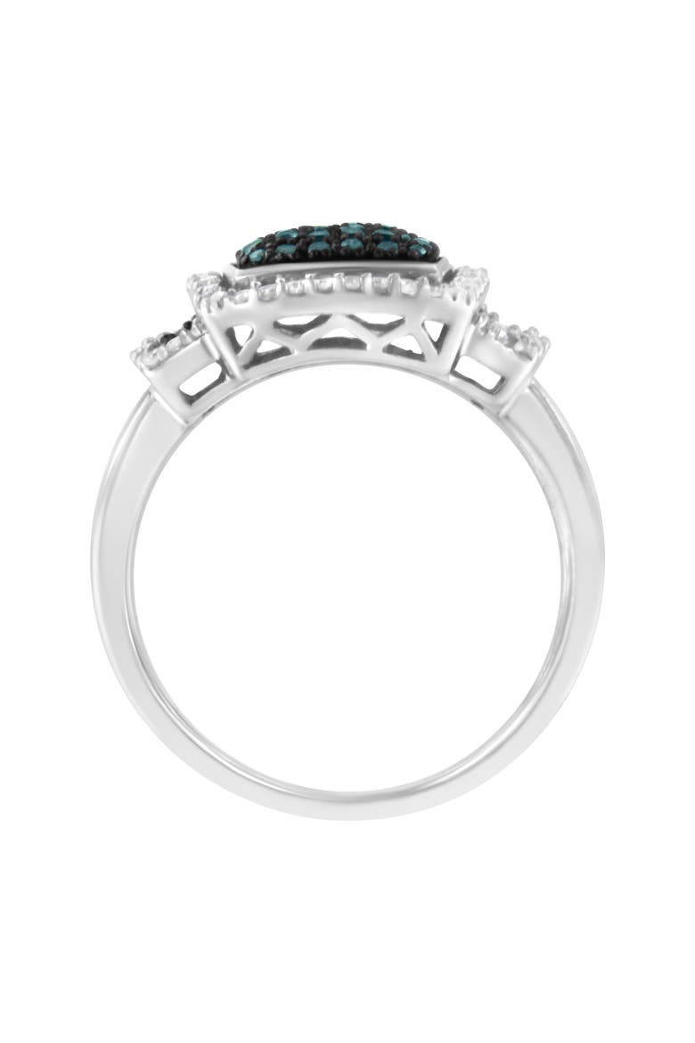 Black Rhodium Plated Silver 1/2 Cttw White & Blue Diamond Square Cocktail Ring, Alternate, color, White