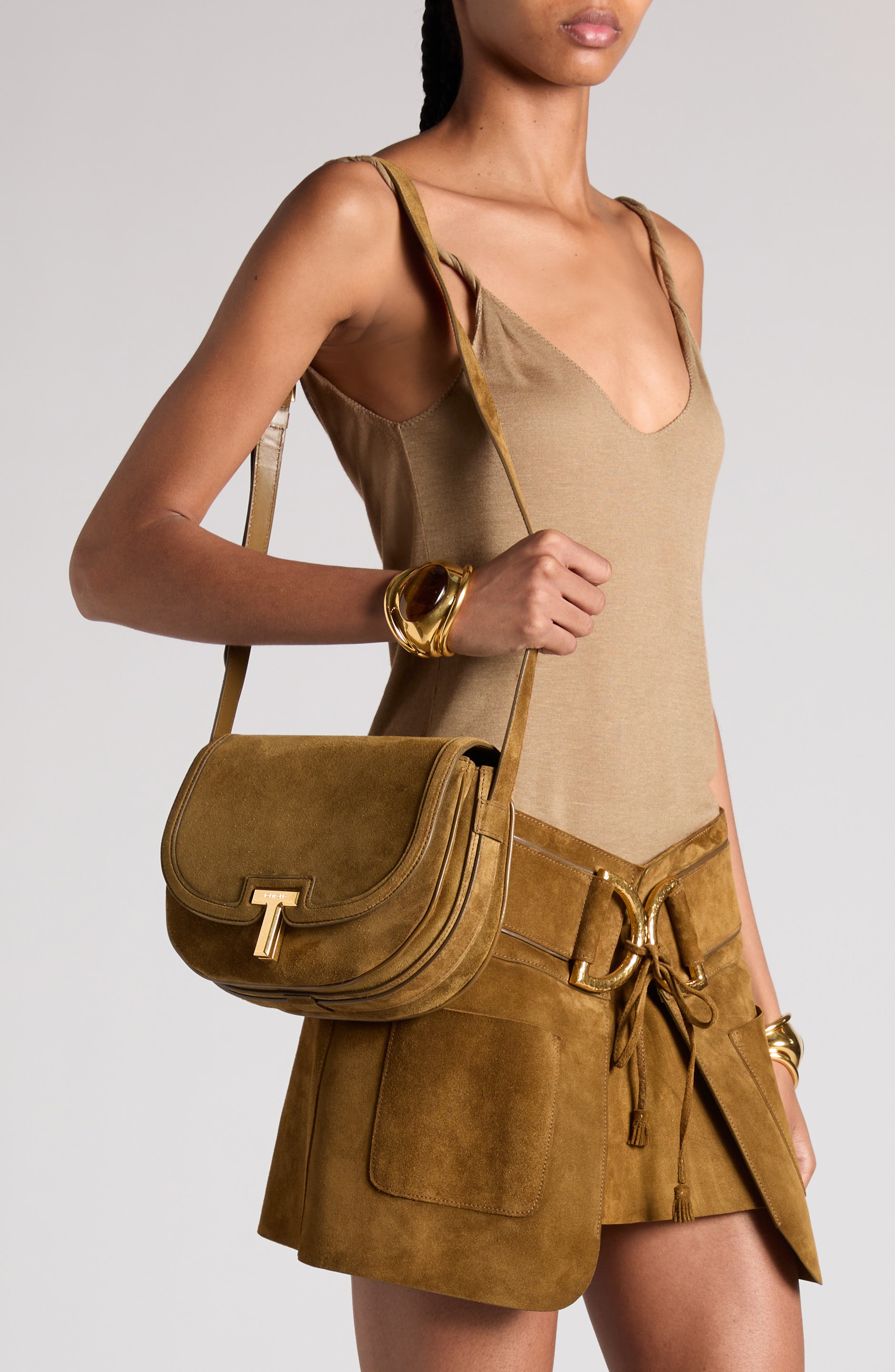 TOM FORD Wallis Suede Saddle Crossbody Bag, Alternate, color, 