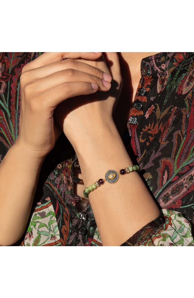 Karma and Luck Defensive Trio Jade Stone Evil Eye Bracelet, Alternate, color, Green/Purple/Gold