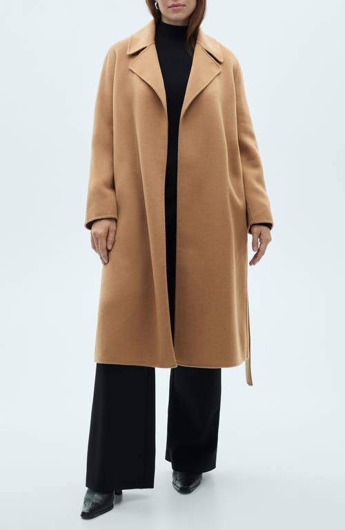Mango Belted Handmade Wool Blend Coat In Medium Brown