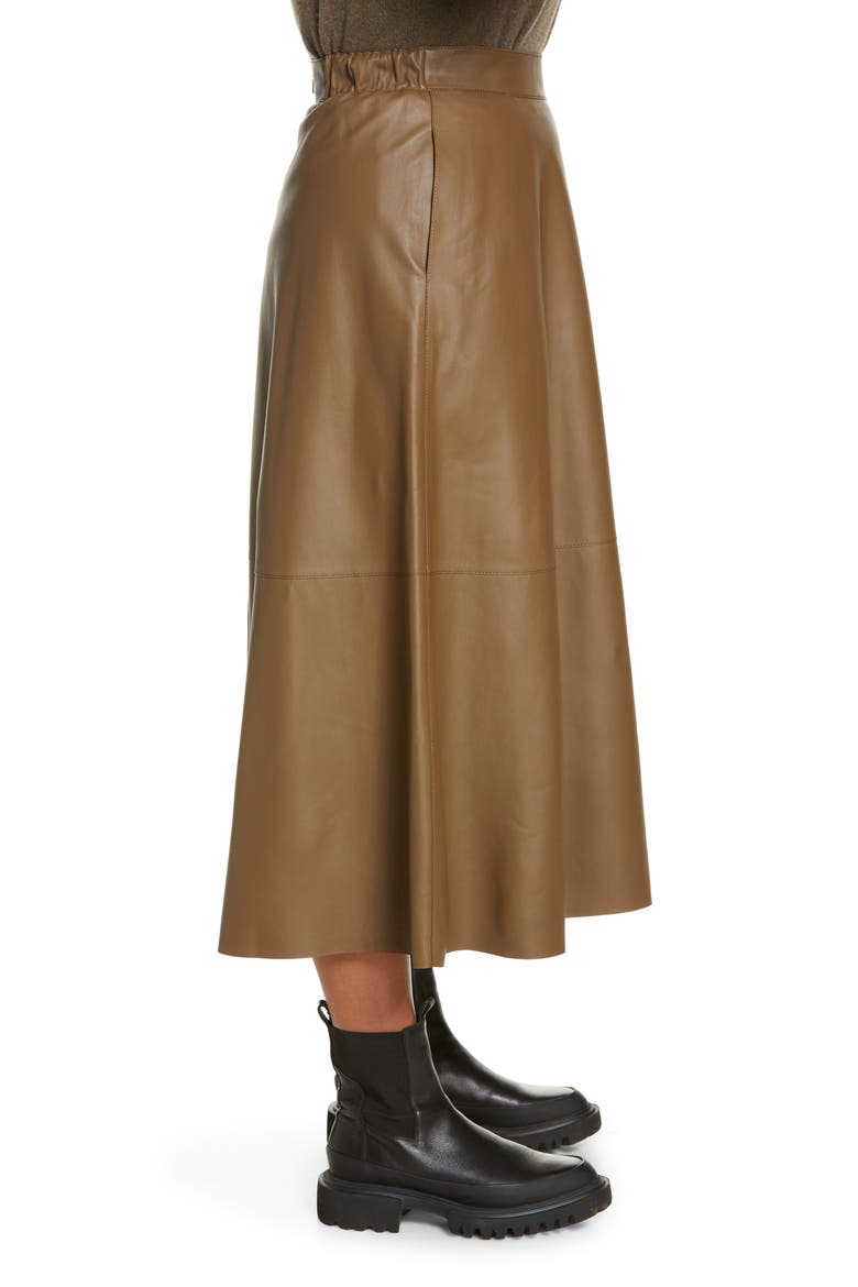 Sumner Plonge Leather Midi Skirt, Alternate, color, ASHWOOD