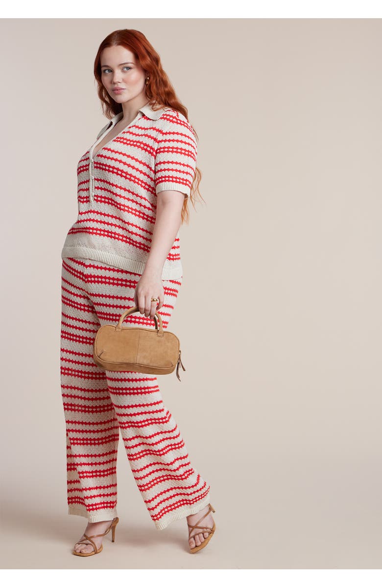 ELOQUII Pointelle Stripe Boxy Sweater Top, Alternate, color, Berry Stripe