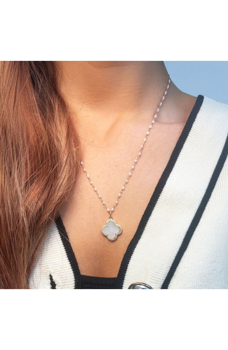 The Lovery Fine Jewelry Large Mother of Pearl Diamond Clover Charm, Alternate, color, Mother Of Pearl