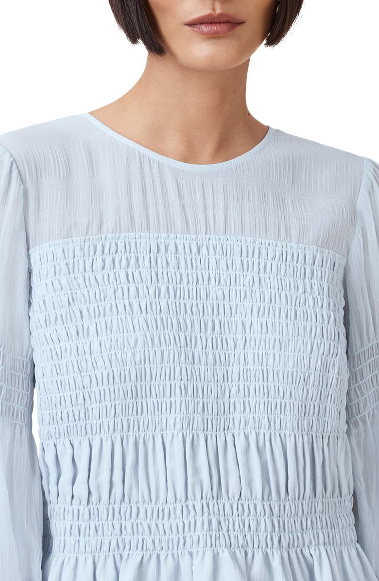 AllSaints Pamela Smocked Ruffle Top, Alternate, color, Plein Air Blue
