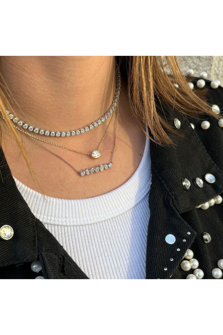 Multi-Shape Bar Lab Diamond Necklace in 14K Gold, Alternate, color, White Gold